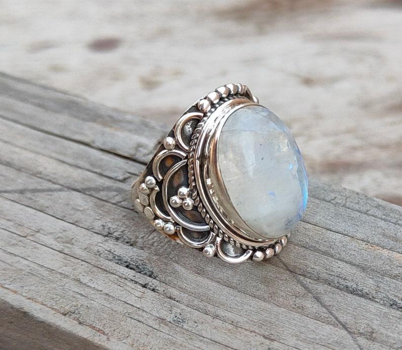 Solid 925 Sterling Silver Moonstone Gemstone Ring, Handmade Designer Birthstone Gift Ring, Boho Jewelry