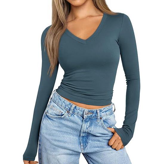 2025 Women's V-Neck Slim Fit Long-Sleeve Milk Silk Base Layer Shirt