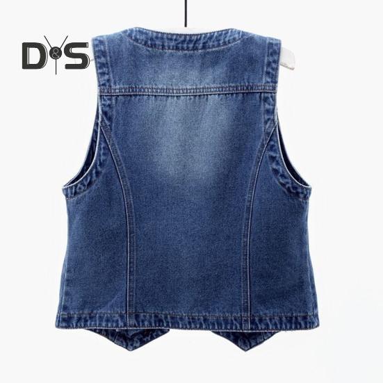 Dame dongerivest Ermeløs løs V-hals doble knapper Ensfarget vintage fast søm Hip Hop Streetwear Dame Høst Vårvest