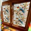 Laser-cut Iridescent Retro Geometric Floral and Hummingbird Study Glass Door and Window Decorative Stickers