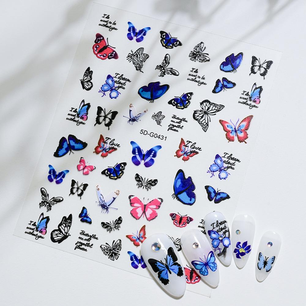 5D Hibiscus Flower Nail Embossed Sticker Lace Flower White Pink Petal Floral Self Adhesive Nail Art Slider DIY Elegant Romantic