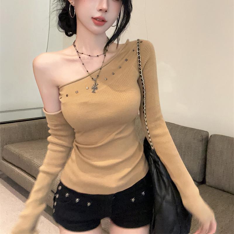 Summer Girl Style Sweater With Rhinestones And Off Shoulder Design For Youth Fashion