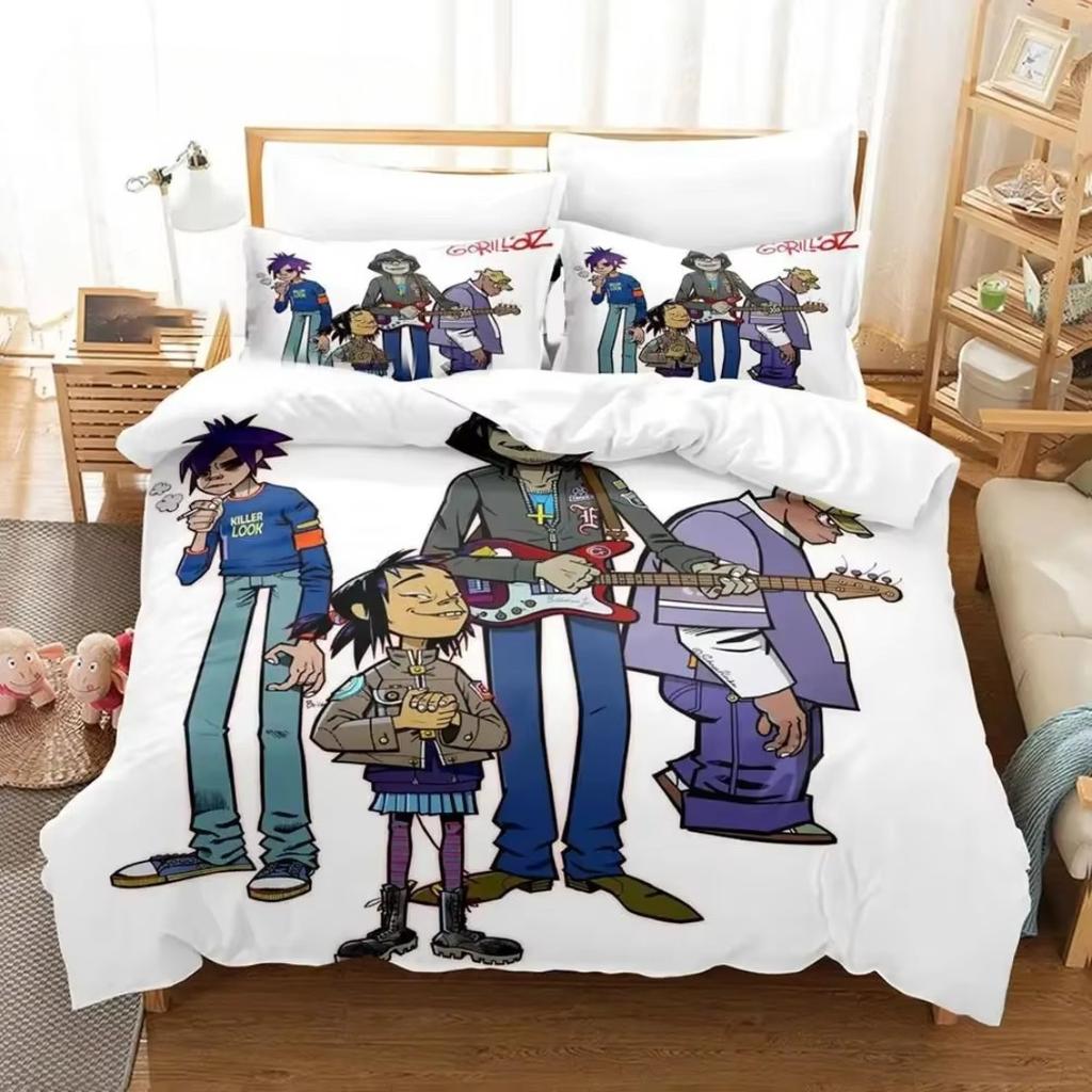 Virtuelles Gorillaz-Bettwäscheset, Gorillaz-Bettbezüge, Doppelbett- und Einzelbettgröße, Bettbezug, Cartoon-Kinderbettwäsche für Zuhause