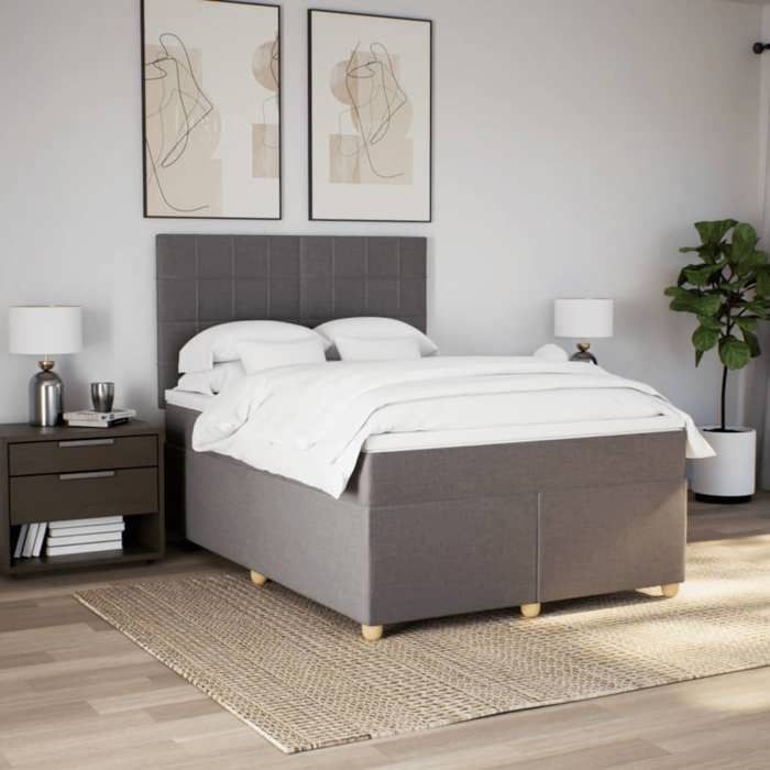 VidaXL Slat Bed Base with Mattress Taupe 140x200 Cm Fabric 3291307