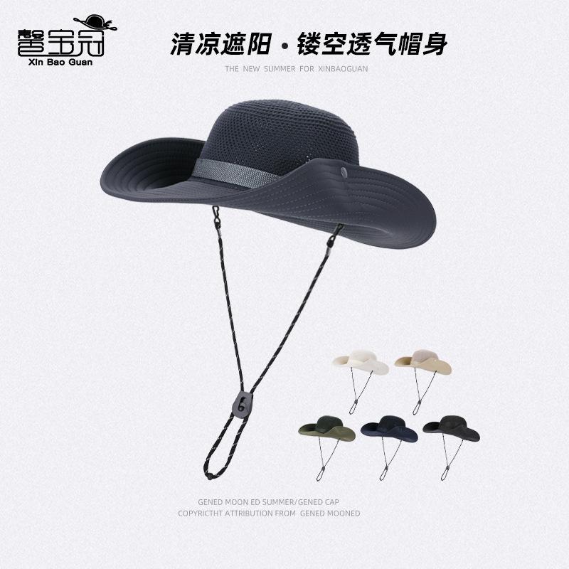 Summer hollow breathable sunscreen hat men's big head circumference versatile fashion bucket hat outdoor mountaineering fishing sun hat