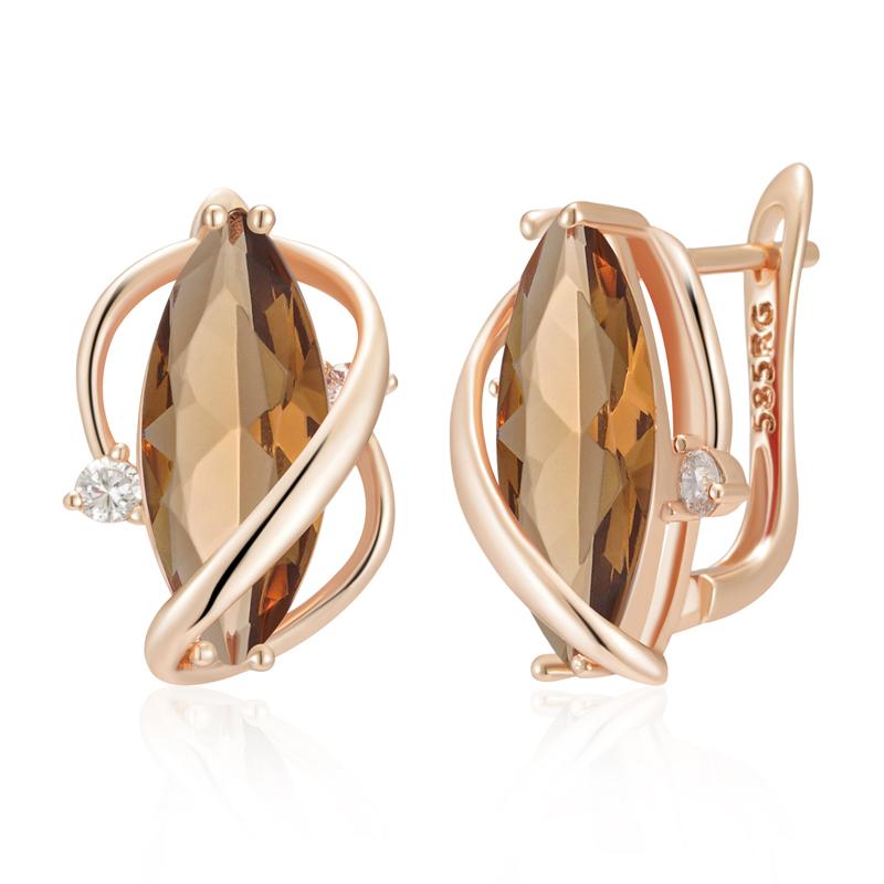 Shiny Brown Natural Zircon Drop Earrings For Women Fashion Rose Gold Color High Quality Daily Fine Vintage Jewelry