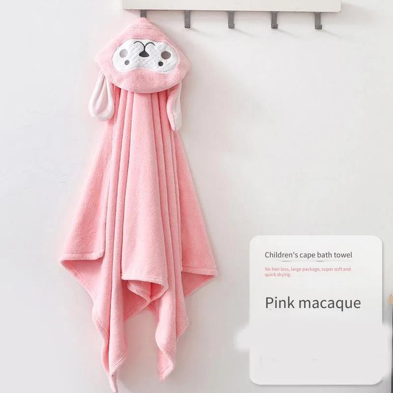 Winter Coral Fleece Kids Hooded Bath Towel 105x150cm Soft Wearable Bathrobe Cape Children Animal Bath Wrap Poncho for Toddlers