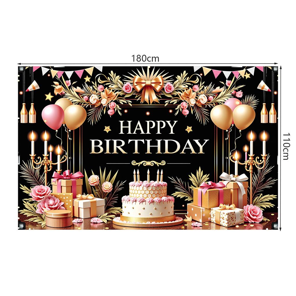 Happy Birthday Decoration Backdrop Pink Flower Balloons Gifts Cake Theme Bunting Flags Banner Birthday Party Decoration Supplies