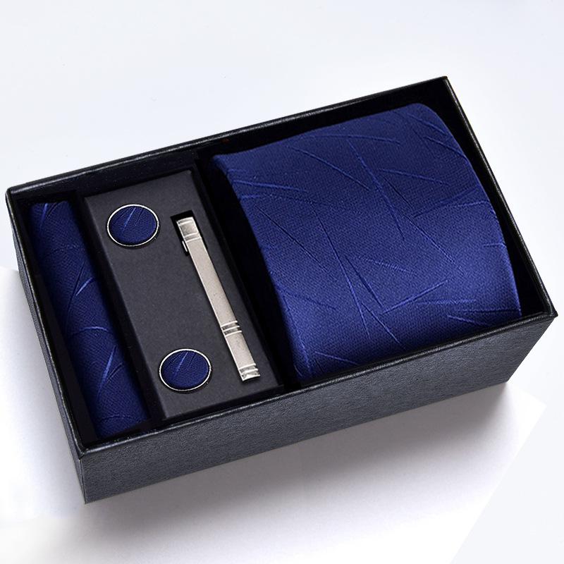 Men's Formal Tie Gift Box: Five-Piece Set with Logo, 8cm Striped Black for Weddings and Business 