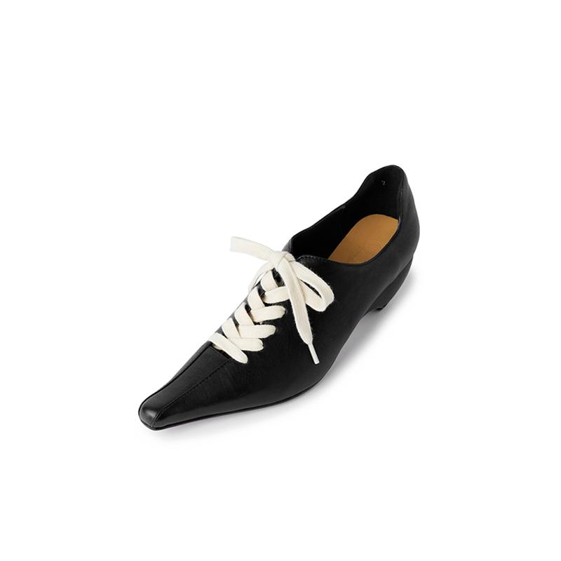 Fashion New Spring Genuine Leather Woman Shoes Pointed Toe Women Pumps Shoes for Women Chunky Heel Lace Loafers Fashion Gladiator Shoes