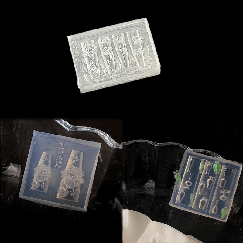 Nail Art Miękki Silikonowy Forma z Reliefem Kwiatowym 3D Rzeźbienie Zakrzywione Szablony Narzędzia Materiały Artystyczne Ozdoby do Nail Art Akcesoria Do Salonu