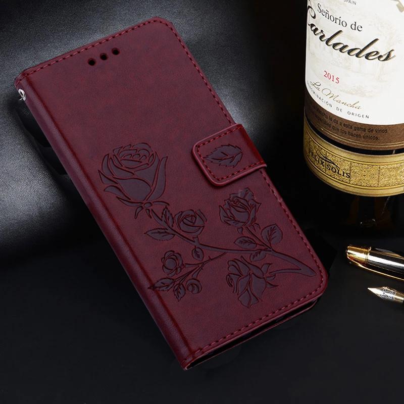 

Кожаный чехол-книжка-бумажник с цветком розы для Samsung Galaxy A05S A15 A25 A54 A04S A14 S21 S22 S23 Xiaomi Redmi Note 12 iPhone 15 14 13 12 11 Pro Max For iPhone 8 коричневый