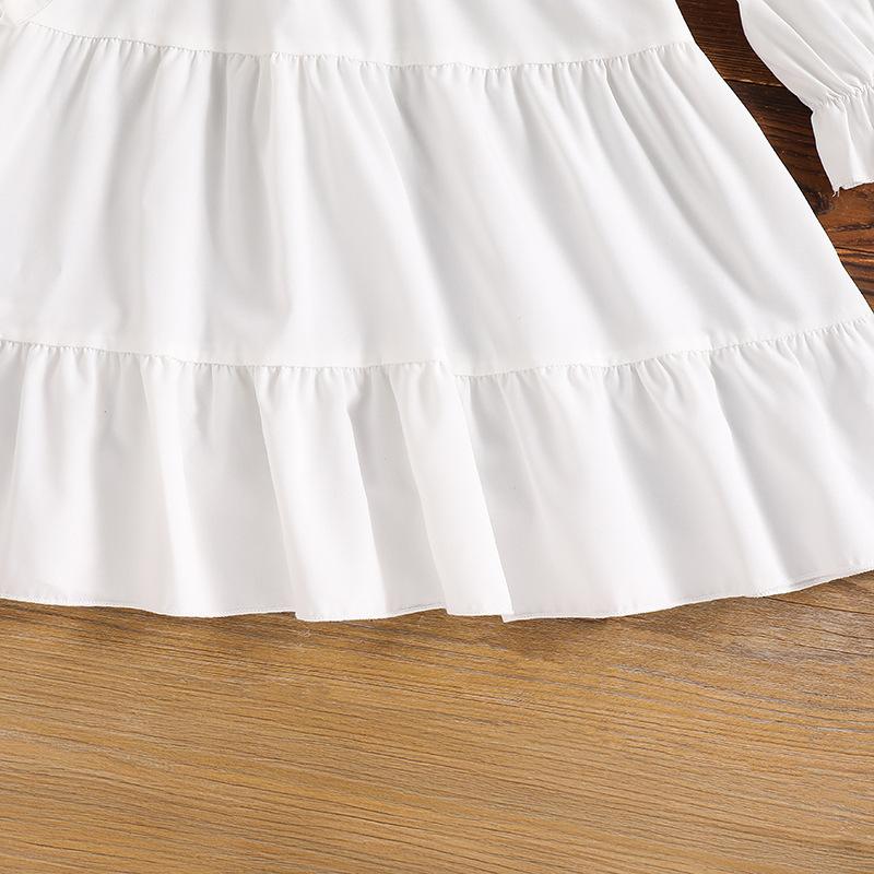 Girls' Outfit Children's Clothing Autumn New Style Turn-Down Collar Solid Color Long Sleeve Dress Beaded Vest