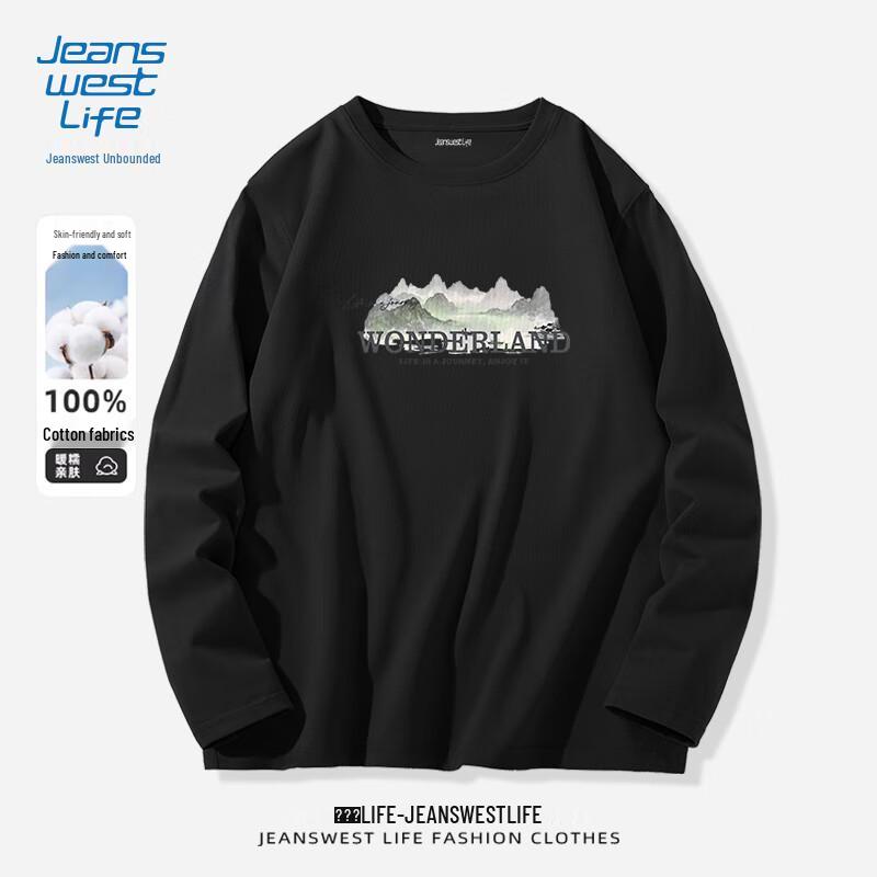 JEANSWEST LIFE Men s Oversize Long Sleeve Round Neck Cotton T-Shirt 2XL