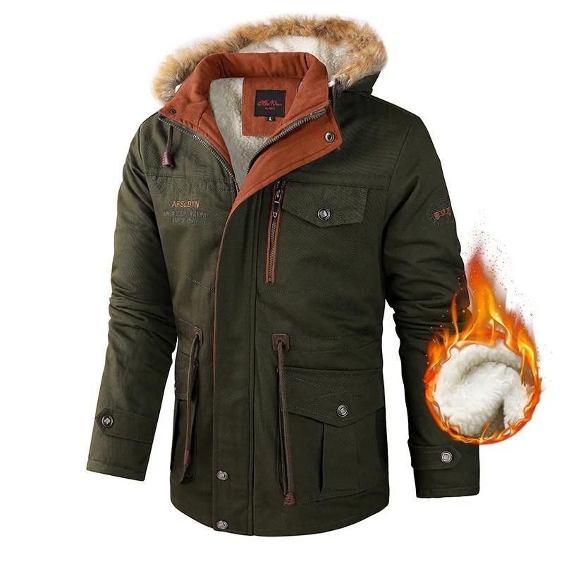 

Зимние мужские флисовые куртки с подкладкой, модные мужские хлопковые толстые термотактические куртки с капюшоном, мужские уличные теплые ветровки 5XL армия зеленый