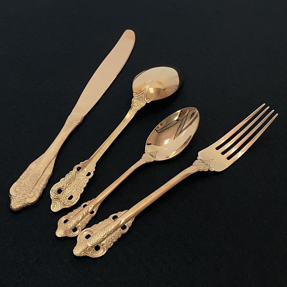 4Pcs Rose Gold Cutlery Set Dinnerware Set 18/10 Stainless Steel Knife Fork Spoon Kitchen Tableware Flatware Wholesale Set