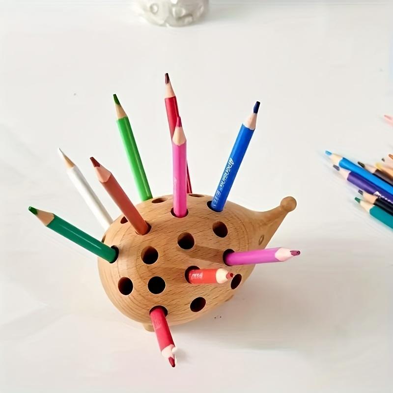 1pc Hedgehog-Shaped Resin Pen Holder Organizer - Cute Cartoon Desk Storage with Colorful Pencil Design, Tension-Mounted Lightweight