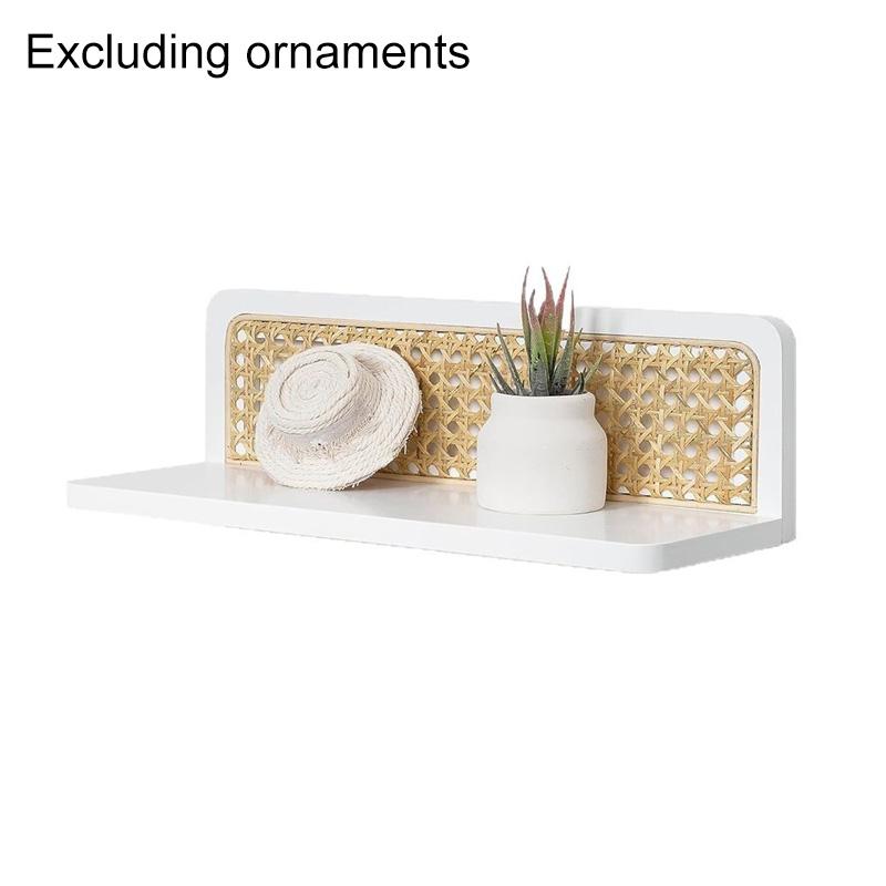 1Pc Wall Decoration Art Decoration Wooden Shelf Bohemian Style Display Rack Natural Rattan Rattan Storage Rack Wall Mounted