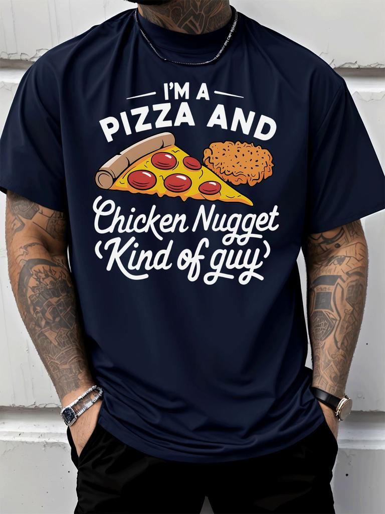 Funny Pizza And Chicken Nugget With Slogan Text Graphic Print Unisexs Crew Neck Short Sleeve Tee Casual Daily Soft Basic Wear Top