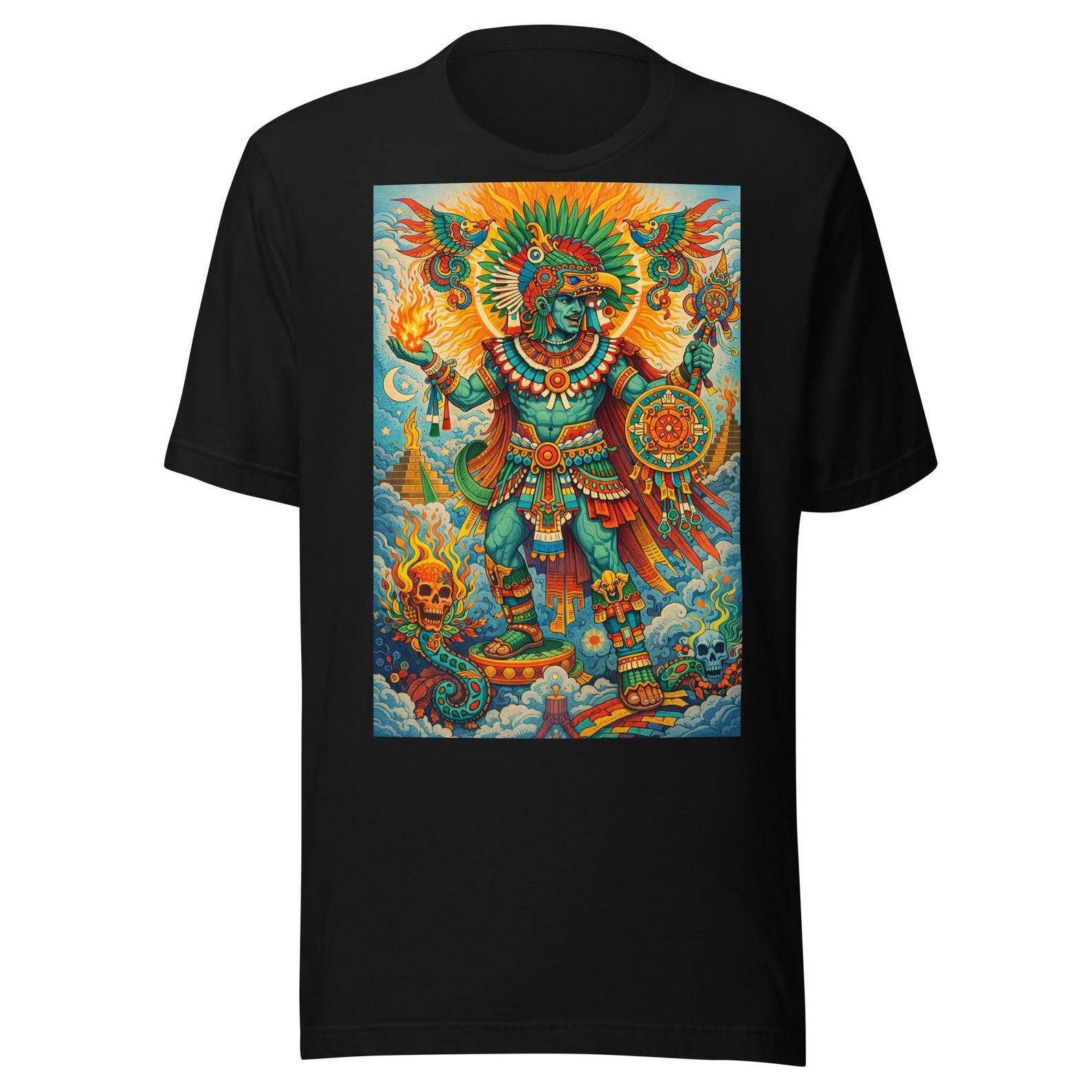 Aztec God of Fire — Colorful Mexica Art Pre-Hispanic Style Unisex t-shirt 2XL