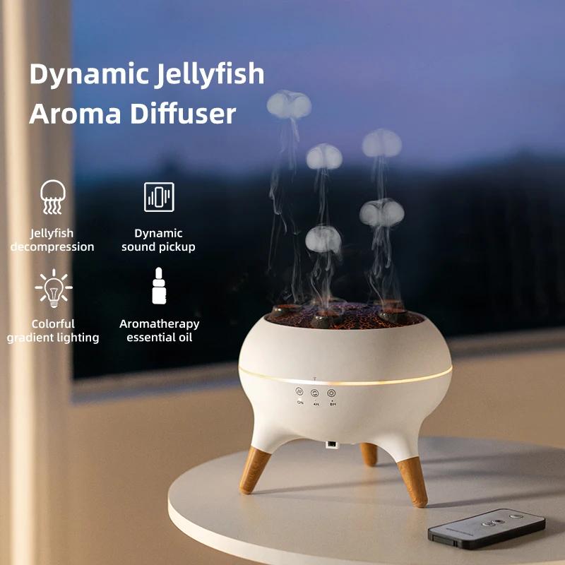 2026 Neuer Quallen-Aroma-Diffusor, Dynamischer Feuchtigkeitsspender mit Geräuschaufnahme und bunten Lichtern für Zuhause Mit 7 bunten Nachtlichtern