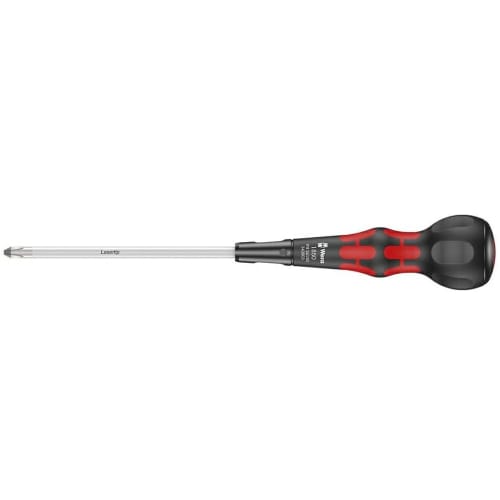 WERA Ball Clip Phillips Screwdriver with Ball Handle, PH2 Tip, 150mm Shaft, Red, 343803