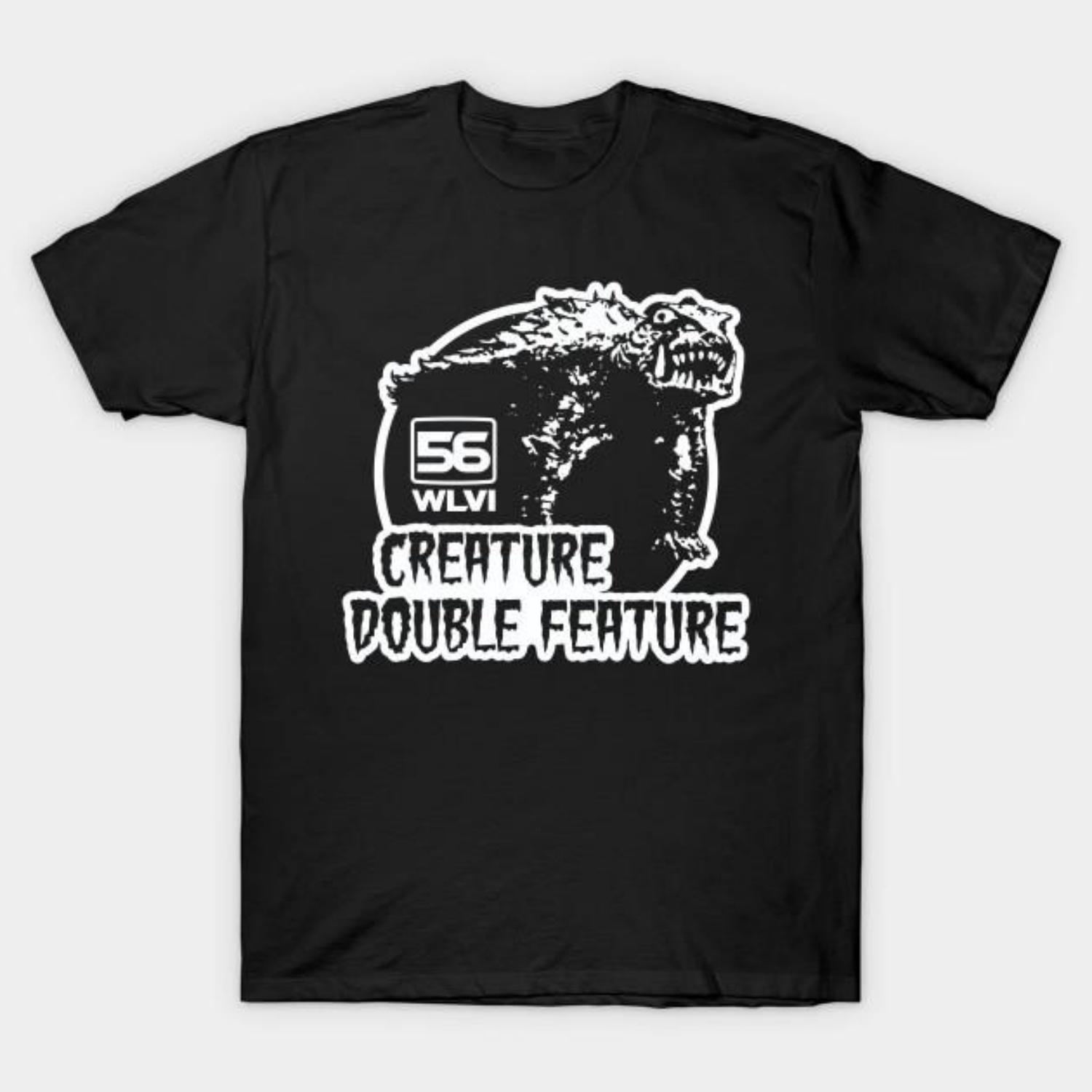 

Men Black Print T-shirt Creature Double Feature 56 No-Cut Transfer Paper Print Cotton Tshirt S