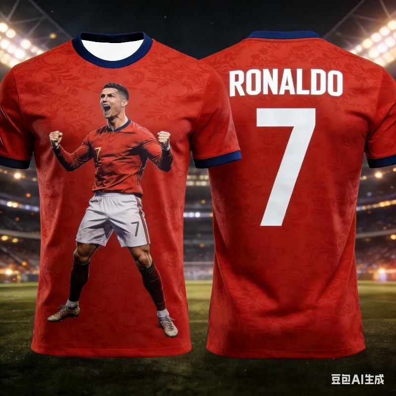 Ronaldo's Printed Design Children's Sportswear Football Jersey and T-shirt Is Suitable for Outdoor Sports Activities
