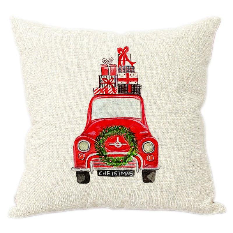 Watercolor Christmas Cars Print Home Decorative Pillow For Sofa Christmas New Year Decoration Cushion Cover Car Pillows Cases
