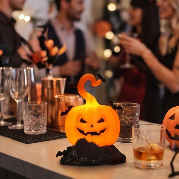 Pack of 2 Halloween Jack-o'-Lantern Pumpkin Decor with Bats  Tombstone Tabletop Ornament