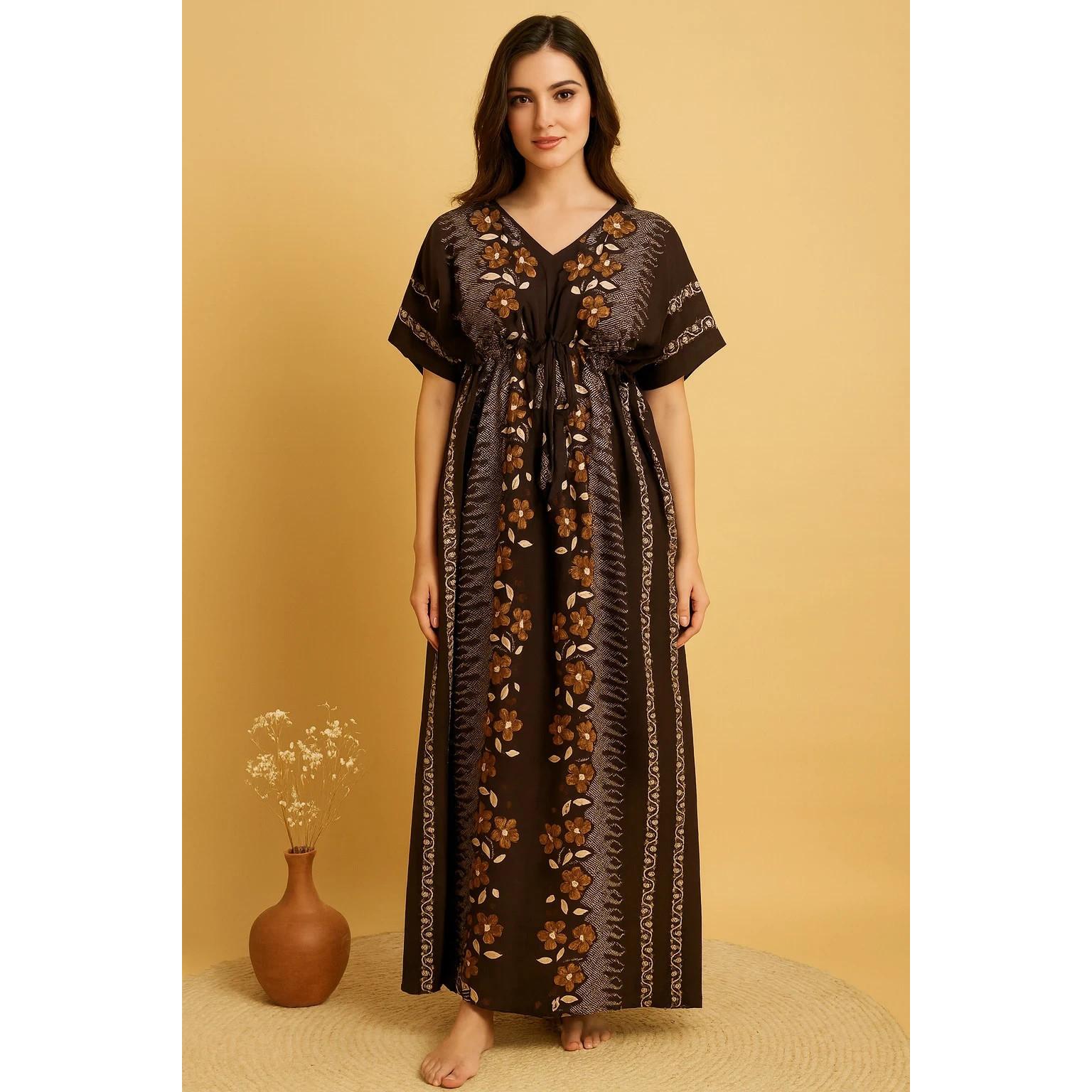 

Floral Printed Women Kaftan Gown Indian Beautiful Daily Sleepwear Nighty Dress 2XL-48