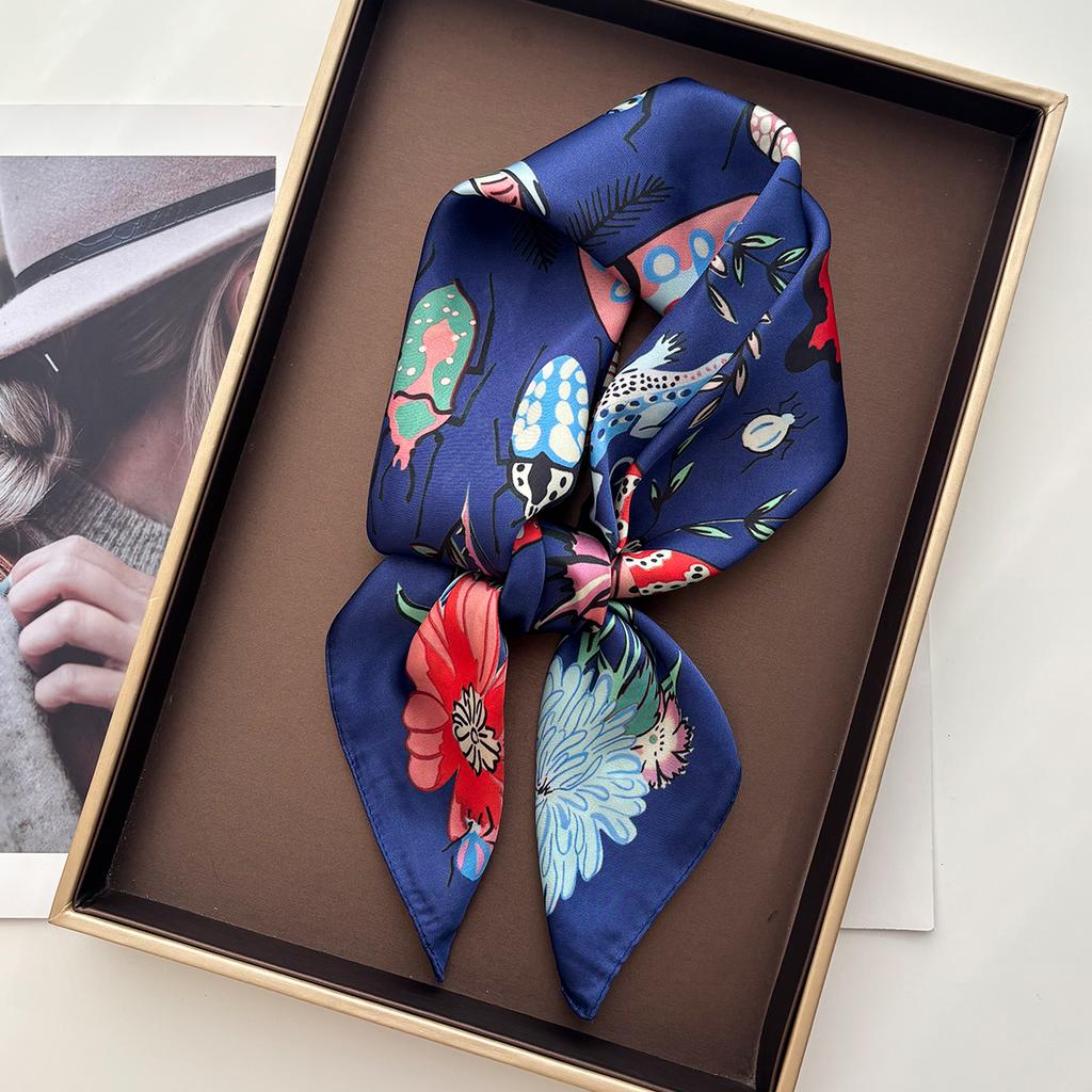 Women Foulard Square Scarf Silk Imitation Floral Print Neckerchief Bandana Foulard Lady Shawl Scarves Wrap Head Hair Band Ties