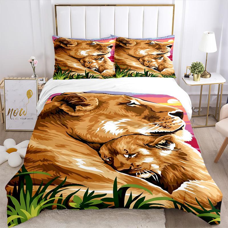 3pcs Lioness, Cub Duvet Cover Set -Includes 1 Duvet Cover and 2 Pillowcases, No Quilt Core, All-Season Home Decor yy251111161