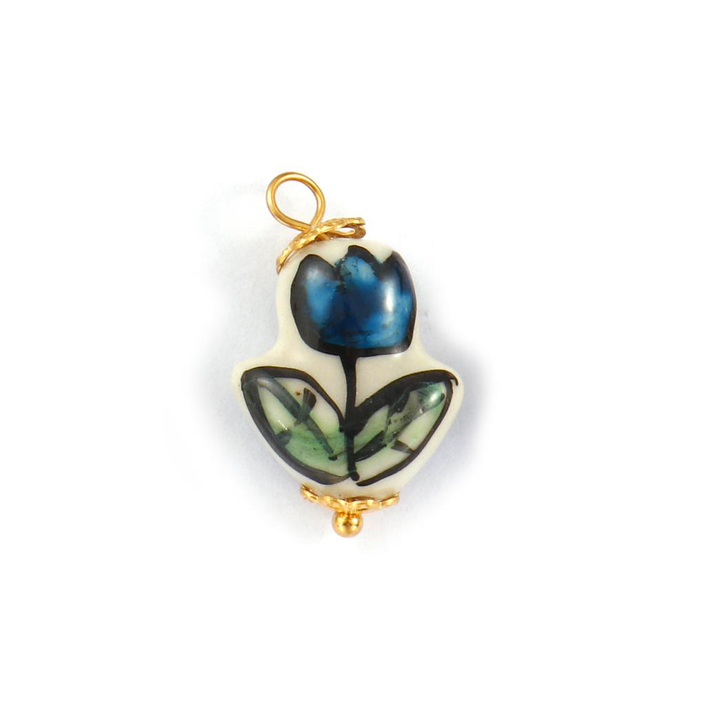 2PCs 304 Stainless Steel & Ceramic Tulip Flower Charms Flora Collection 18K Gold Plated Pendants For DIY Necklace Jewelry Making