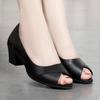 Sommer Leder Bequeme Damen Mid Heel Sandalen Frauen Schuhe Hohl Peep Toe Square Heel Sandalen Frau Schuhe
