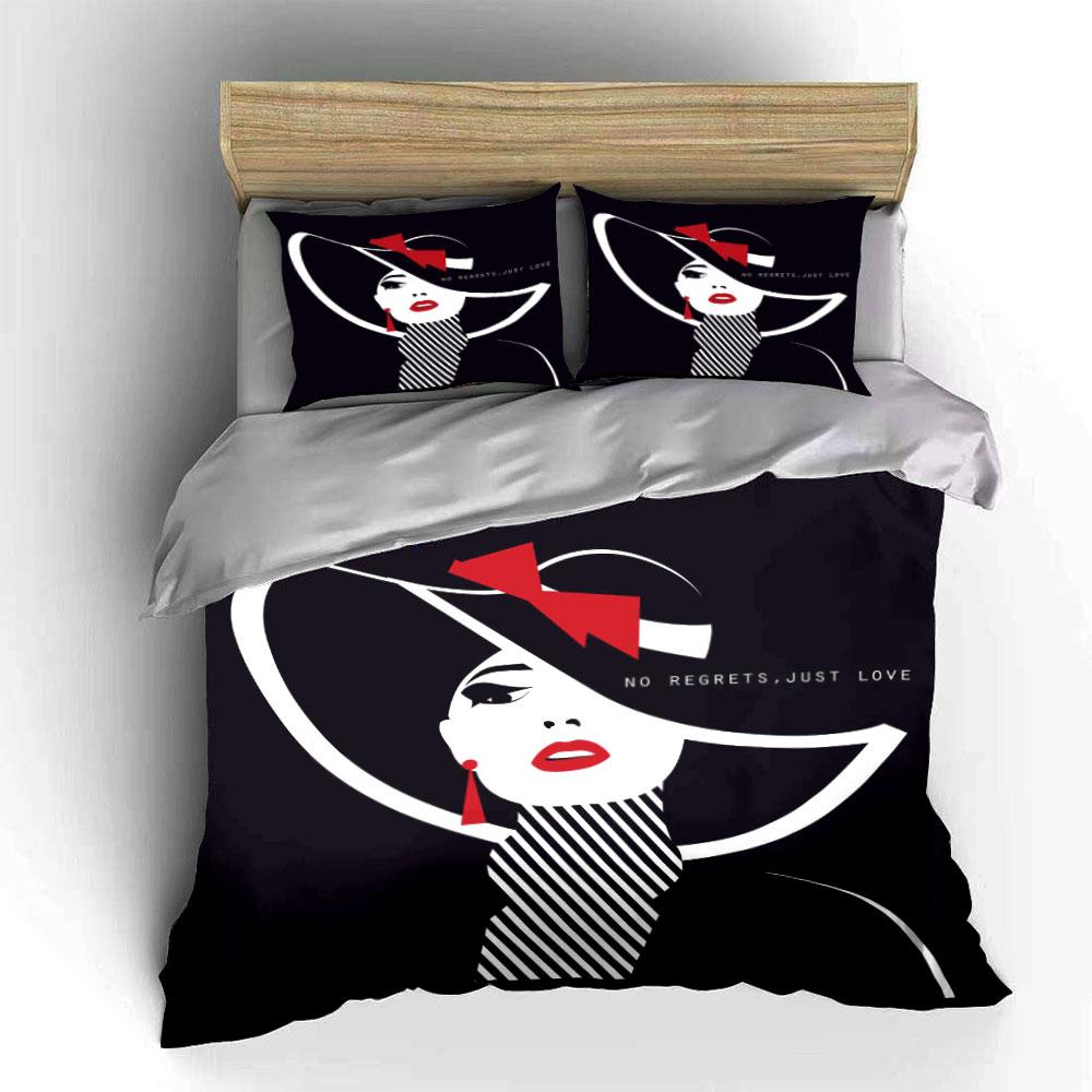 Portrait, hat, bow, text. Bedding sets Duvet cover sets Duvet covers Pillowcases(1*Duvet Cover 2*Pillowcases without duvet insert)
