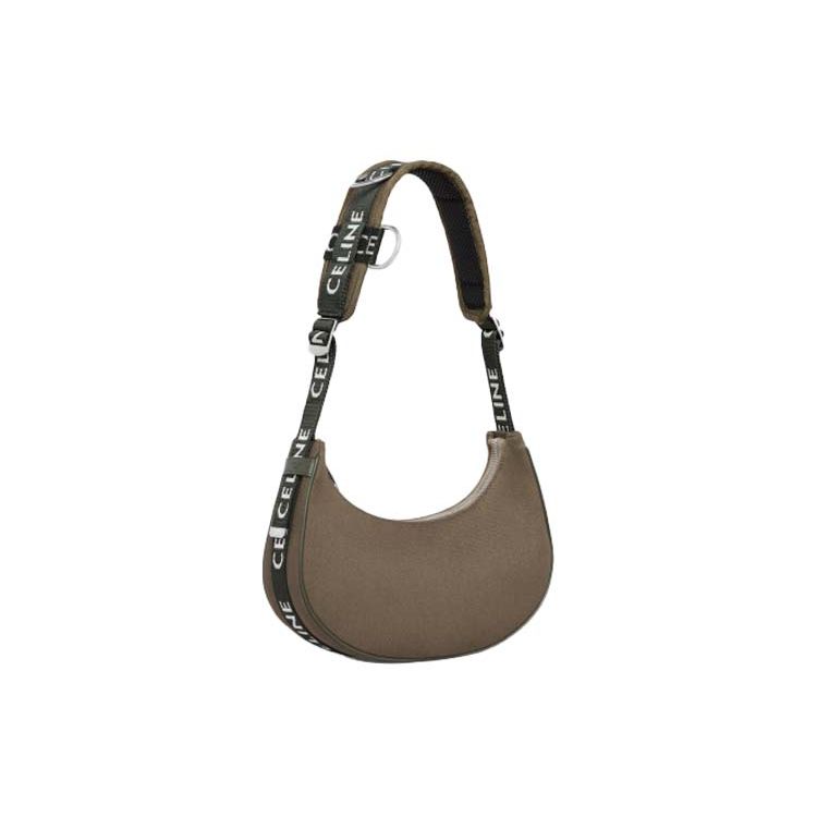 Celine Ava Printed Wide Strap Nylon Underarm Tote Shoulder Bag Medium Unisex Bags Khaki-Green 198472DWN-15KH