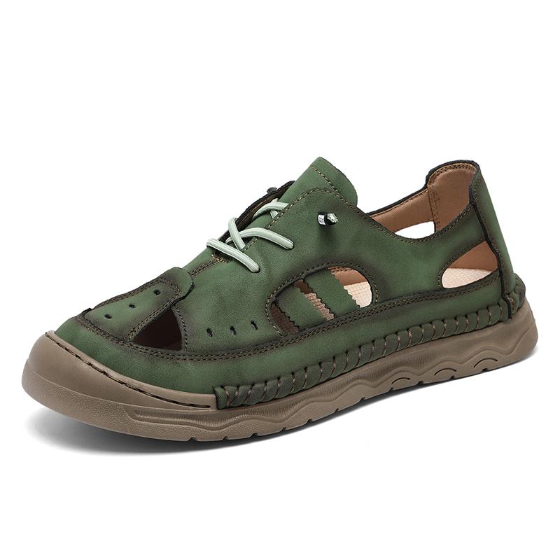 Summer Men's Leather Sandals Outdoor Hollow Beach Sandals Casual Shoes