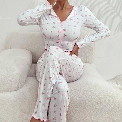 2025 ilkbahar yaz Kadın Pijama Takımı Uzun Kollu Üst Eşofman Altı Uyku Giyim 2 Parça Takım Bol Ev Giyim Takımı Gecelik Pijama Kadın