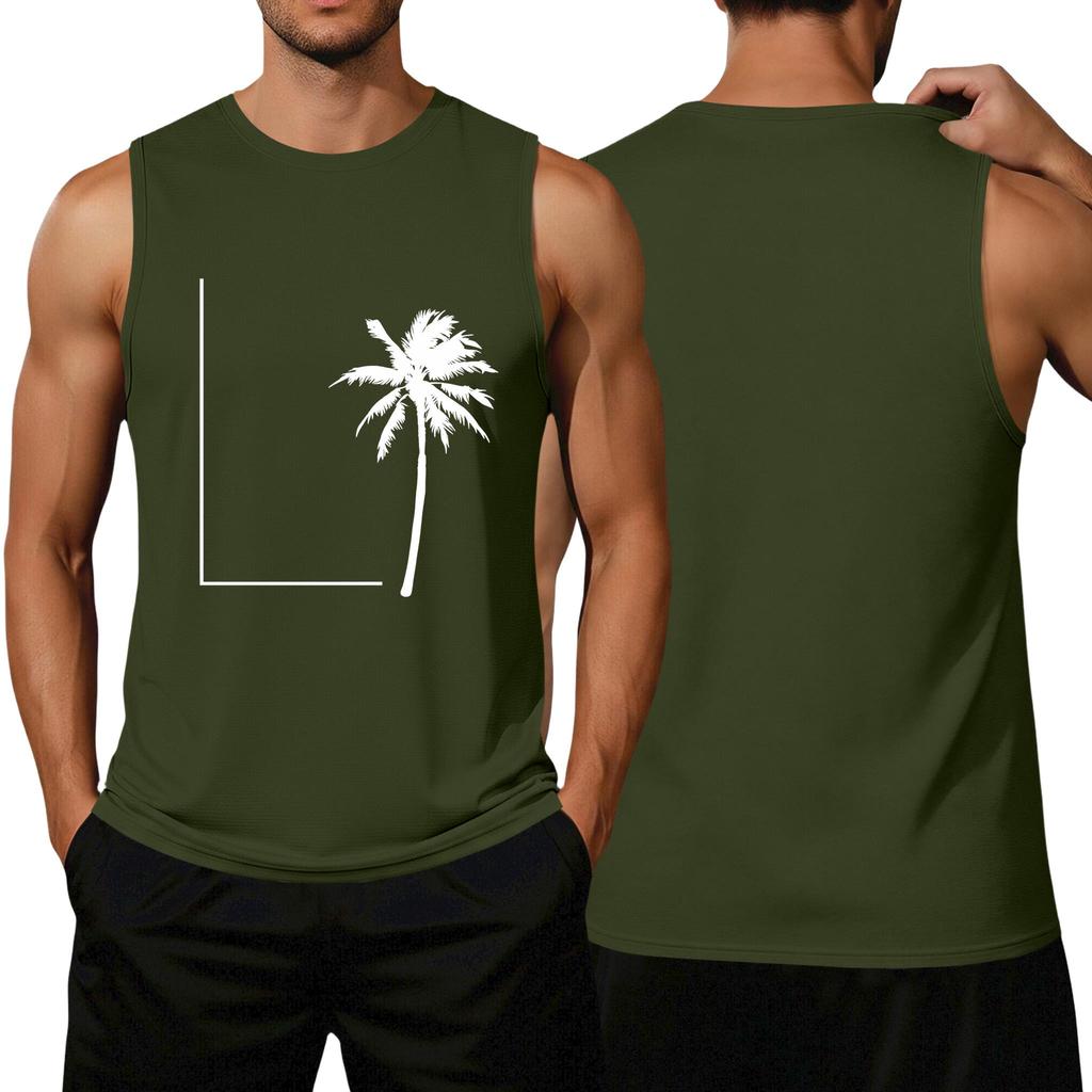 Men's Loose Fit Casual Sleeveless Tank Top Palm Tree Graphic Print Summer Muscle Shirt Lightweight Breathable