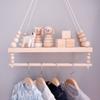 Nordic Style Wooden Beads Wall Hanging Shelf Swing Rope Floating Shelves Display Storage Rack Decor For Home, Office, Cafe