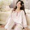 Spring and Autumn Pajamas Women's Pure Cotton Cotton Yarn Can Be Worn Outside, Simple Round Neck Pullover Long Sleeve Trousers Loungewear Set 11