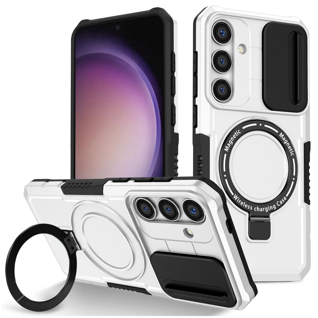 For Samsung Galaxy S24+ Case Slide Lens Window Kickstand Protective Cover Magnetic Case