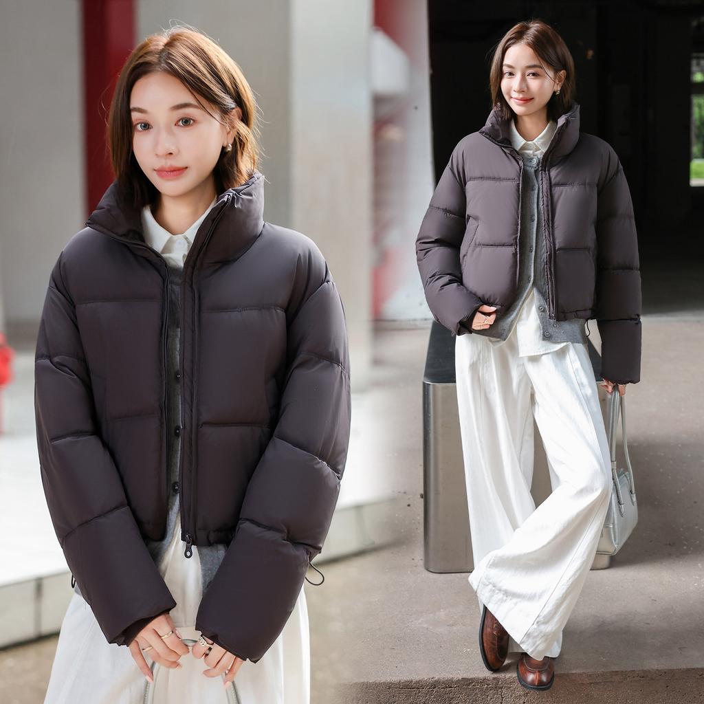 Stand-up collar down cotton-padded clothes for women's winter small men, new short loose bread clothes, cotton-padded clothes, and thick coats.