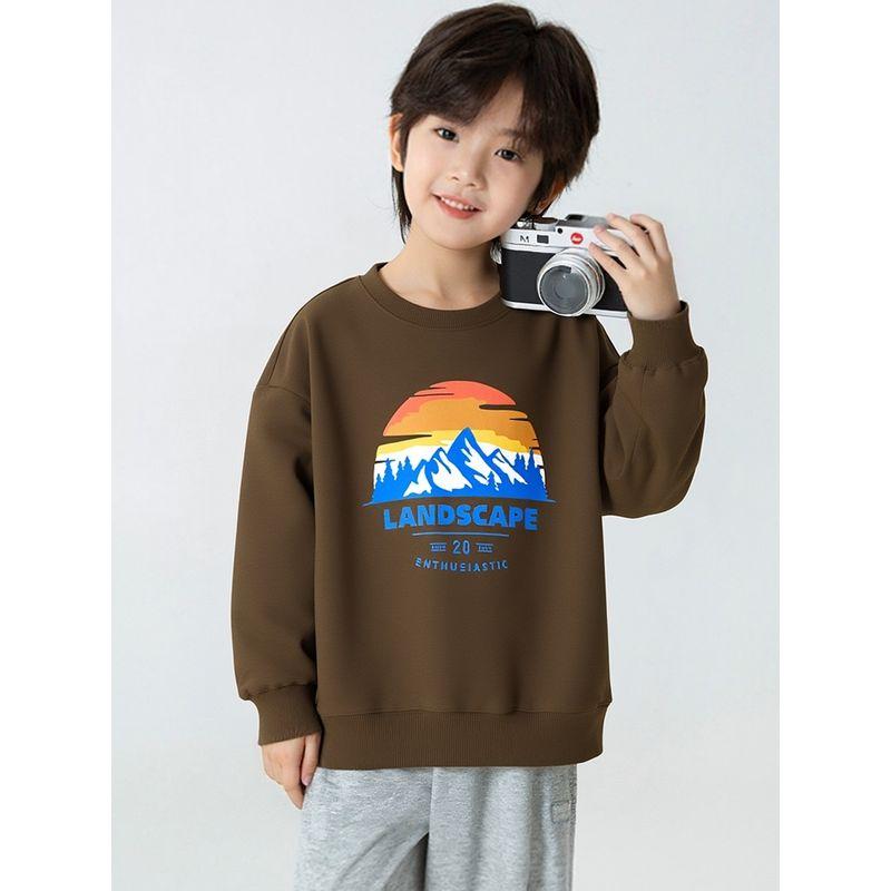 New Korean-Style Brand Export Children's Clothing for Middle and Older Children In Autumn and Winter, Fleece-Lined Warm Sweatshirt for Boys, Pullover