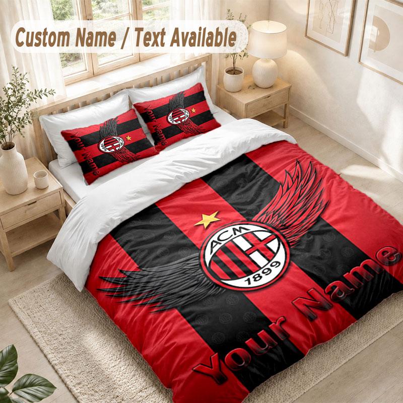 Custom Name Bedding Set 3 PiecesAC Milan Print Duvet Cover + 2 Pillowcases Soft Bed Decor