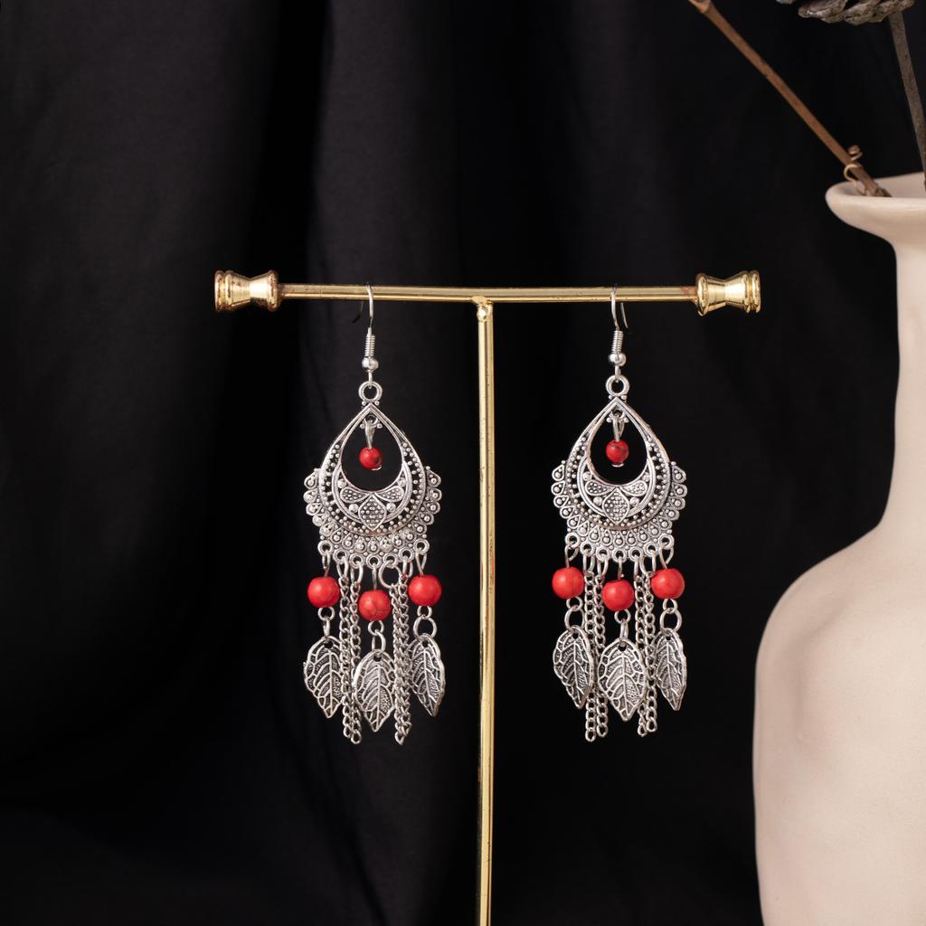 Bohemian Ethnic Style Oval Earrings, Retro Tourist Attractions Ethnic Minority Fringed Beaded Earrings