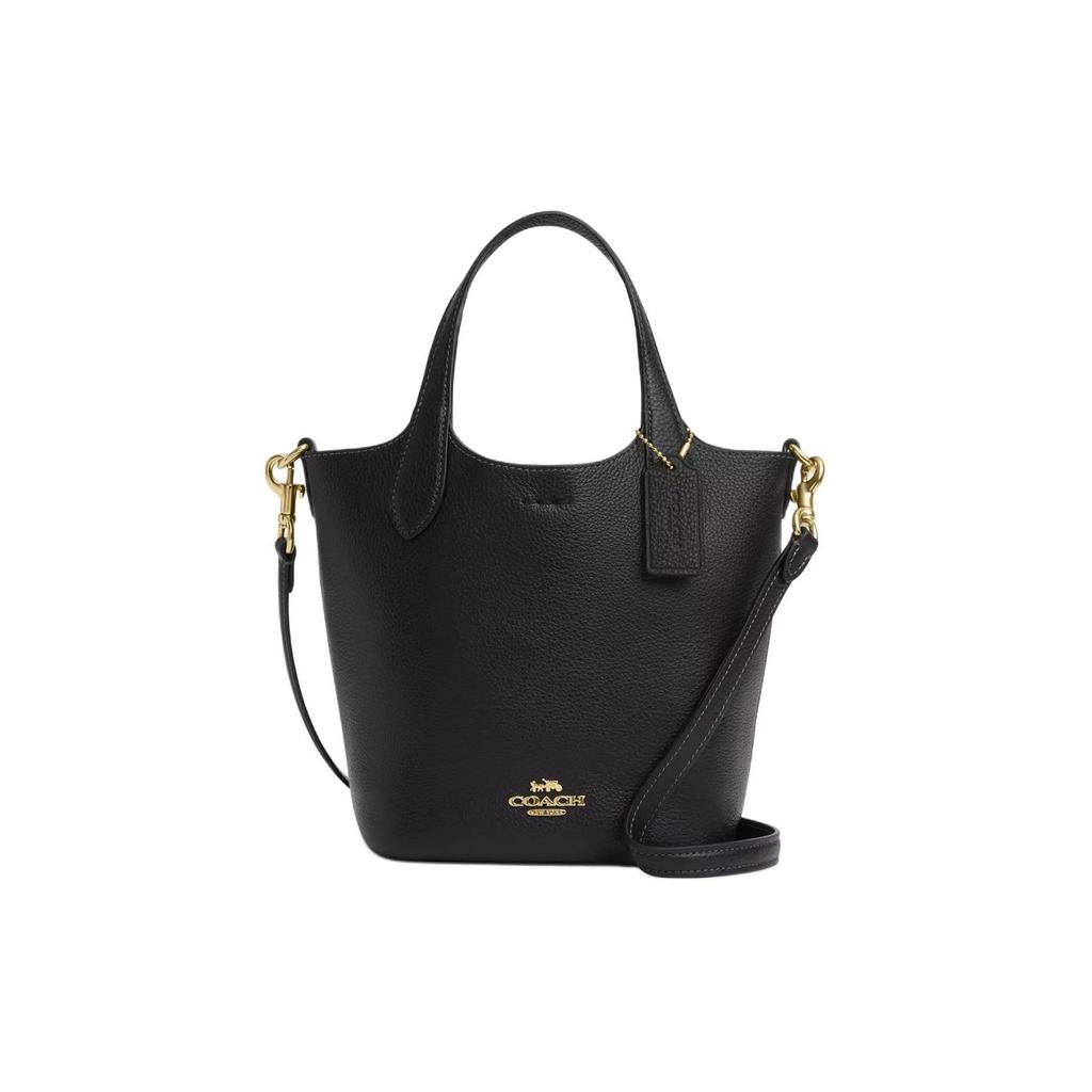 Coach Hanna 18 Magnetic Snap Double-Sided Leather Bucket Bag Women Bags Gold Black CR168-IMBLK
