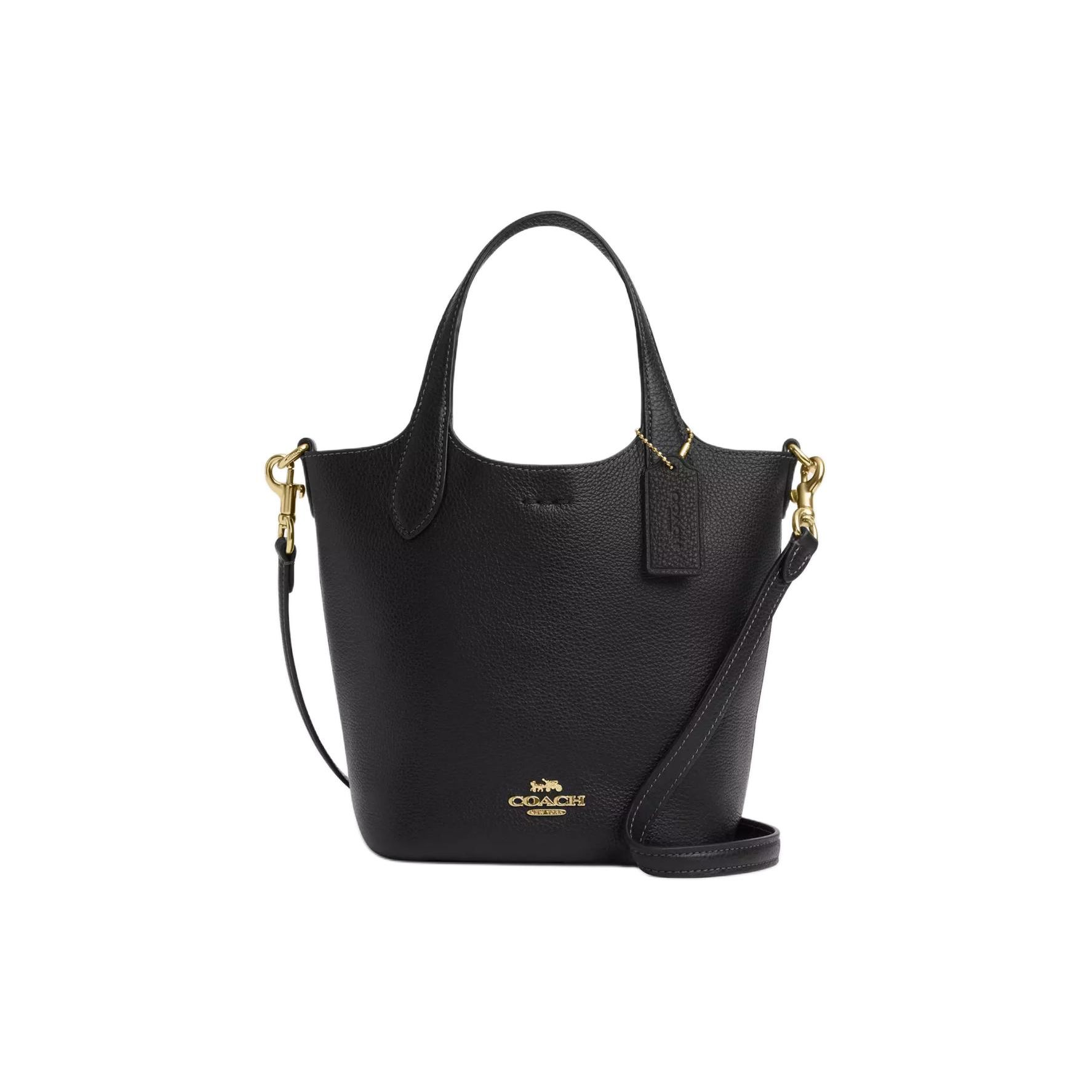 

Coach Hanna 18 Magnetic Snap Double-Sided Leather Bucket Bag Women bags Gold Black CR168-IMBLK Basic Set (Bag+Dust Bag)