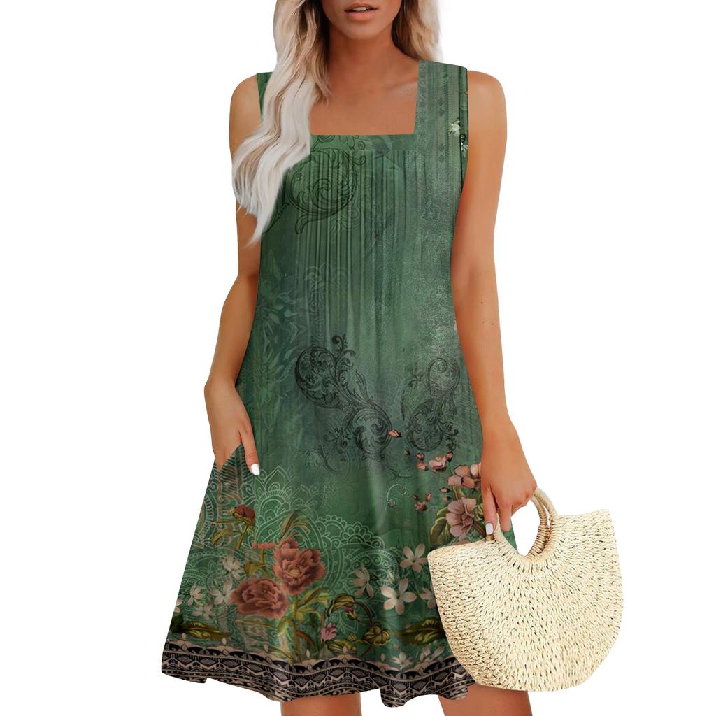 Womens Summer Dresses Loose  Sleeveless Sundresses Dress With Pockets